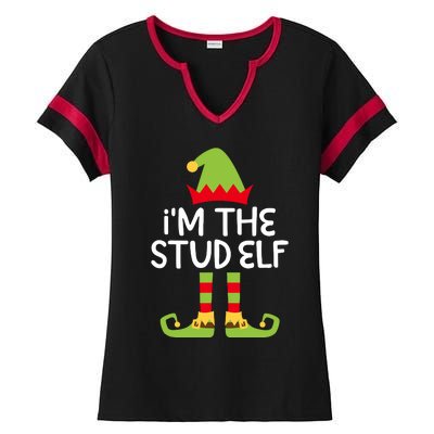 IM The Stud Elf Matching Christmas Elf Ladies Halftime Notch Neck Tee