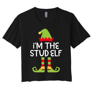 IM The Stud Elf Matching Christmas Elf Women's Crop Top Tee