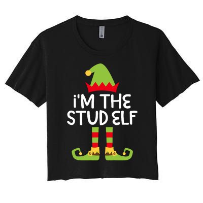 IM The Stud Elf Matching Christmas Elf Women's Crop Top Tee