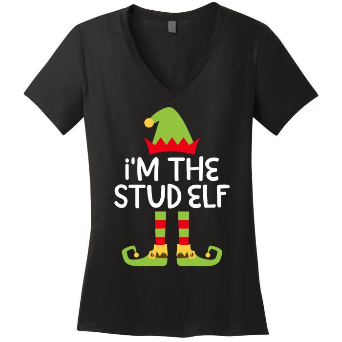 IM The Stud Elf Matching Christmas Elf Women's V-Neck T-Shirt