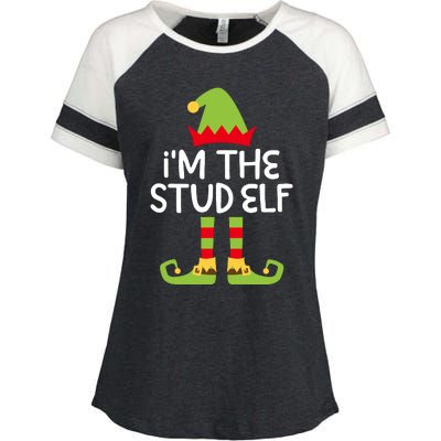 IM The Stud Elf Matching Christmas Elf Enza Ladies Jersey Colorblock Tee