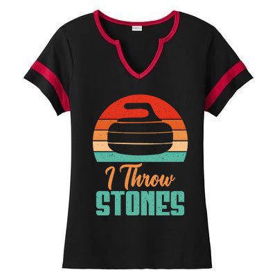 I Throw Stones Curling Gift Ladies Halftime Notch Neck Tee