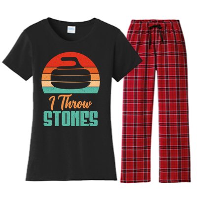 I Throw Stones Curling Gift Women's Flannel Pajama Set