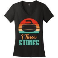 I Throw Stones Curling Gift Women's V-Neck T-Shirt