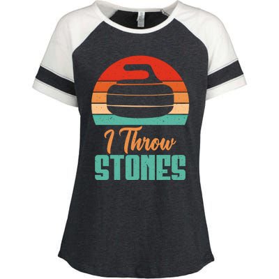 I Throw Stones Curling Gift Enza Ladies Jersey Colorblock Tee