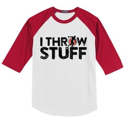 I Throw Stuff Shot Put Athlete Throwing Discus Track Field Kids Colorblock Raglan Jersey