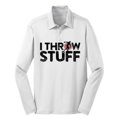 I Throw Stuff Shot Put Athlete Throwing Discus Track Field Silk Touch Performance Long Sleeve Polo