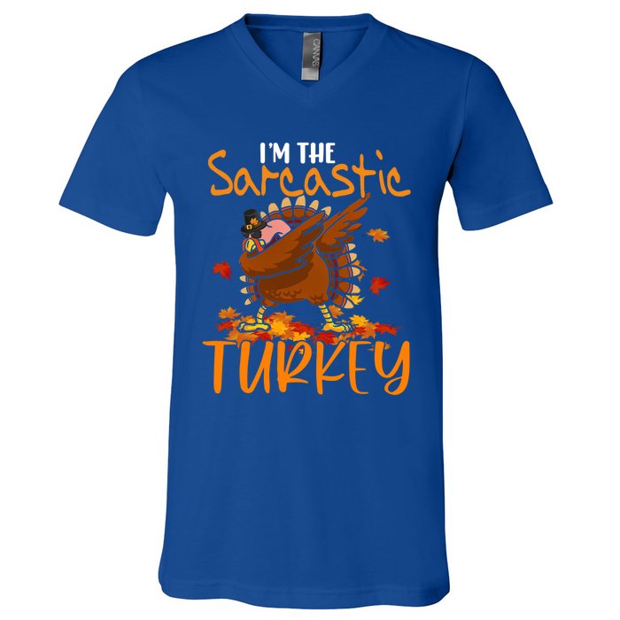 Im The Sarcastic Turkey Funny Thanksgiving Dabbing Turkey Gift V-Neck T-Shirt