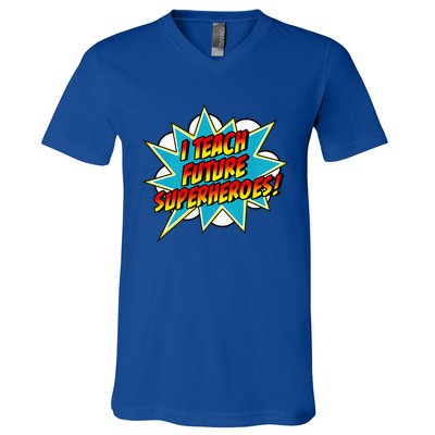 I Teach Superheroes Retro Comic Super Teacher Graphic V-Neck T-Shirt