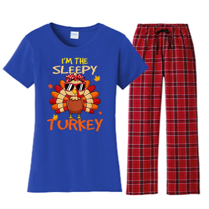 Im The Sleepy Turkey Family Happy Thanksgiving Thankful Gift Women's Flannel Pajama Set