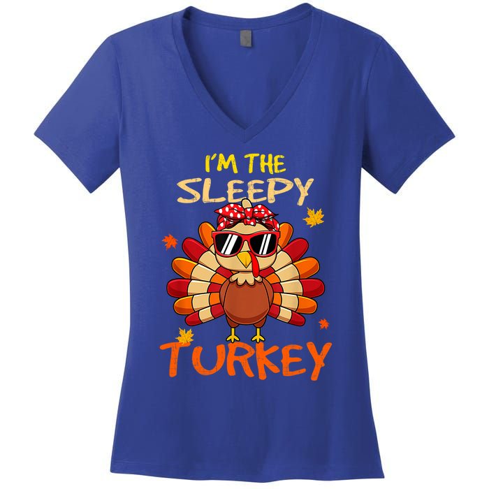 Im The Sleepy Turkey Family Happy Thanksgiving Thankful Gift Women's V-Neck T-Shirt