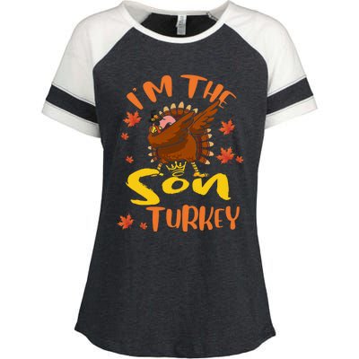 Im The Son Turkey Dabbing Turkey Thanksgiving Family Gift Enza Ladies Jersey Colorblock Tee