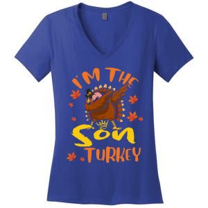 Im The Son Turkey Dabbing Turkey Thanksgiving Family Gift Women's V-Neck T-Shirt