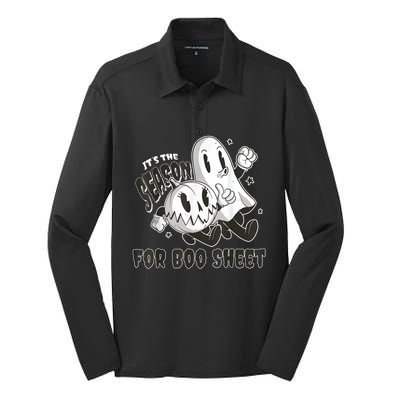 Its The Season For Boo Sheet Funny Ghost Saying Halloween Silk Touch Performance Long Sleeve Polo