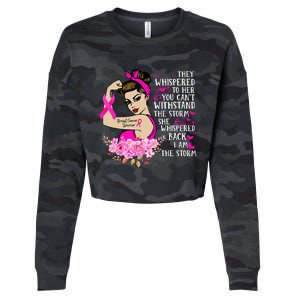 Im The Storm Strong Women Breast Cancer Warrior Pink Ribbon Cropped Pullover Crew