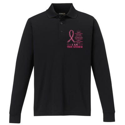 I'm The Storm Warrior Pink Ribbon Wo Breast Cancer Performance Long Sleeve Polo