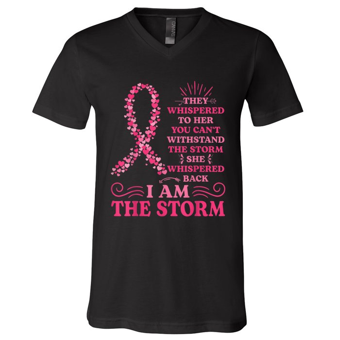 I'm The Storm Warrior Pink Ribbon Wo Breast Cancer V-Neck T-Shirt