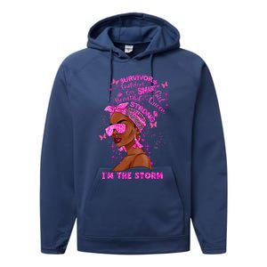 I'm The Storm Black Melanin Breast Cancer Warrior Pink Cool Gift Performance Fleece Hoodie