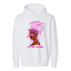 I'm The Storm Black Melanin Breast Cancer Warrior Pink Cool Gift Garment-Dyed Fleece Hoodie