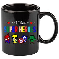 I Teacher Super Heroes Cute Superhero Characters 11oz C Handle Ceramic Mug