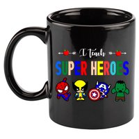 I Teacher Super Heroes Cute Superhero Characters 11oz C Handle Ceramic Mug