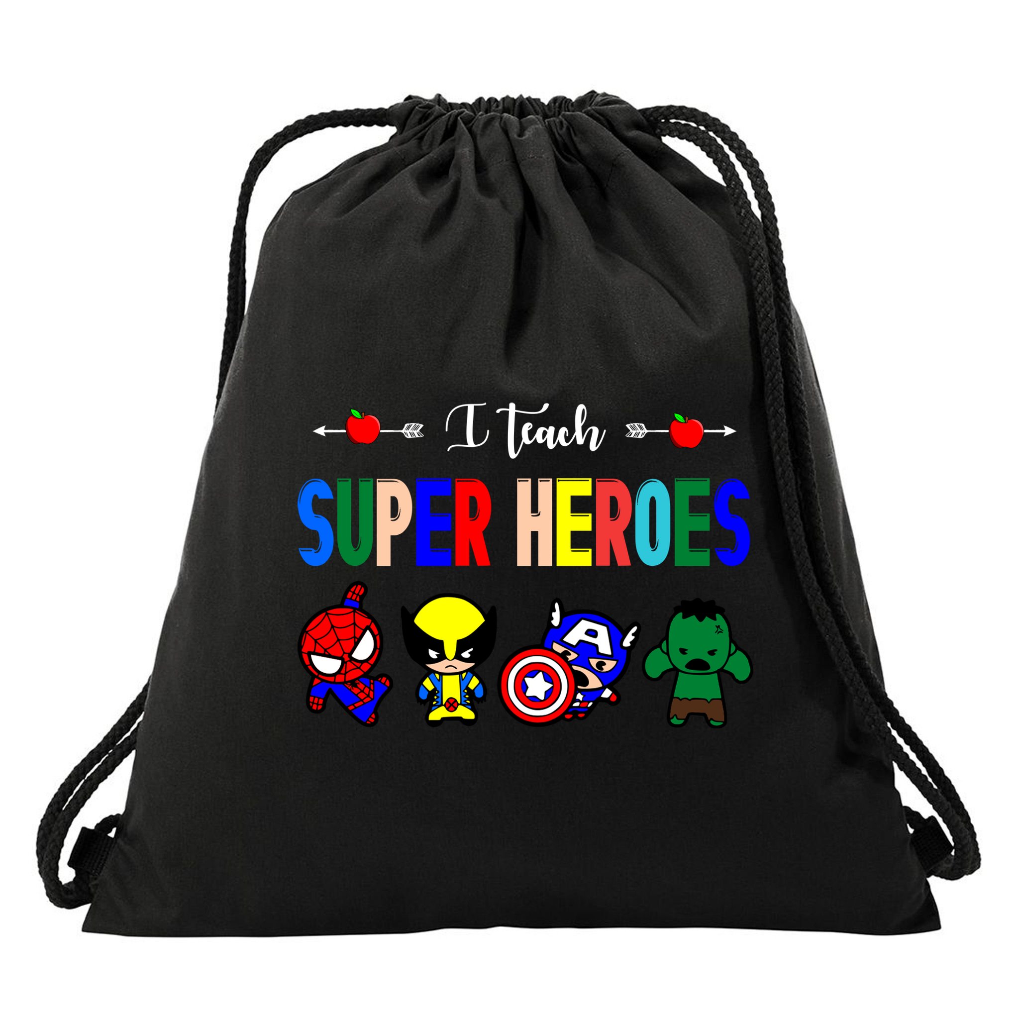 I Teacher Super Heroes Cute Superhero Characters Drawstring Bag