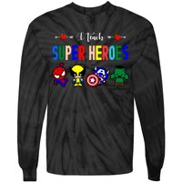 I Teacher Super Heroes Cute Superhero Characters Tie-Dye Long Sleeve Shirt