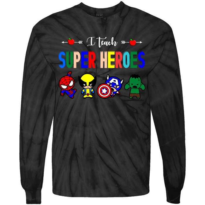 I Teacher Super Heroes Cute Superhero Characters Tie-Dye Long Sleeve Shirt