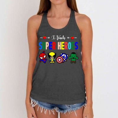 I Teacher Super Heroes Cute Superhero Characters Women's Knotted Racerback Tank