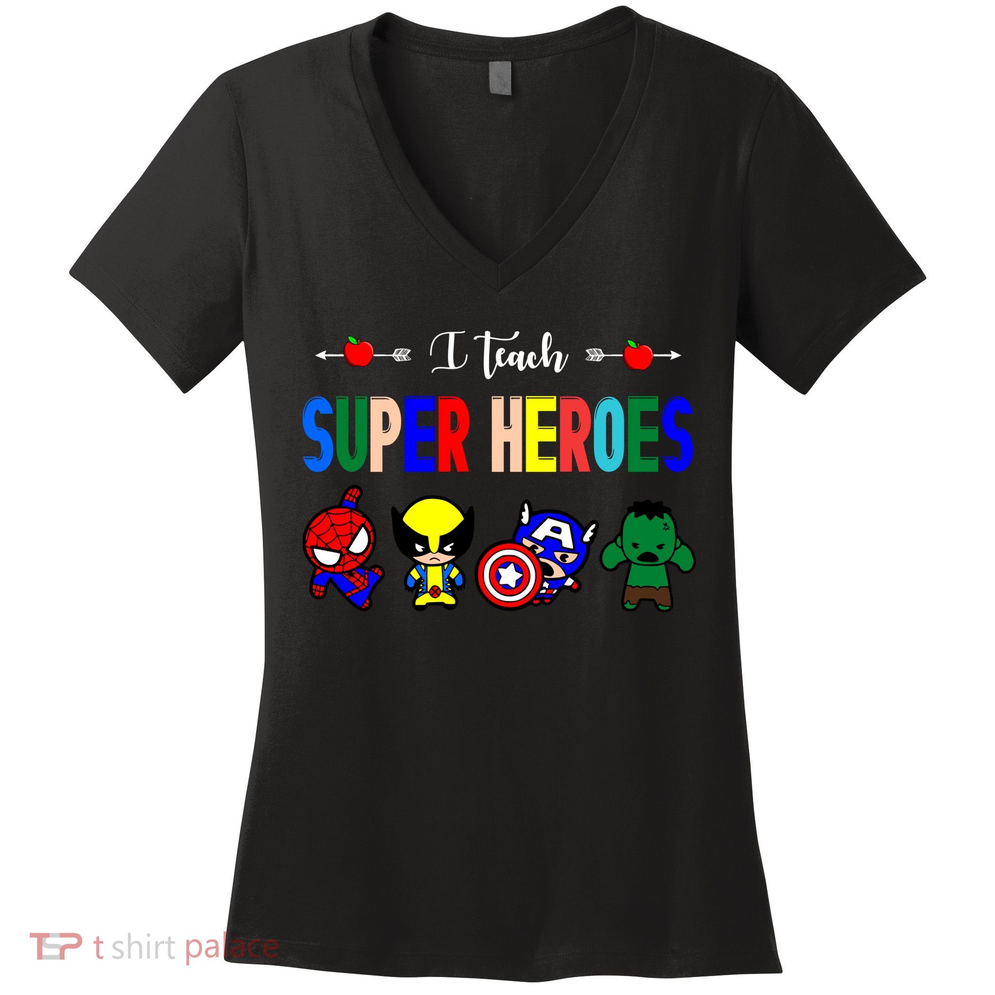 I Teacher Super Heroes Cute Superhero Characters Women's V-Neck T-Shirt
