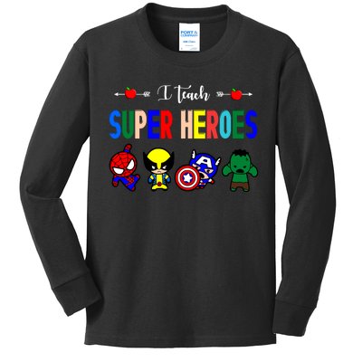 I Teacher Super Heroes Cute Superhero Characters Kids Long Sleeve Shirt