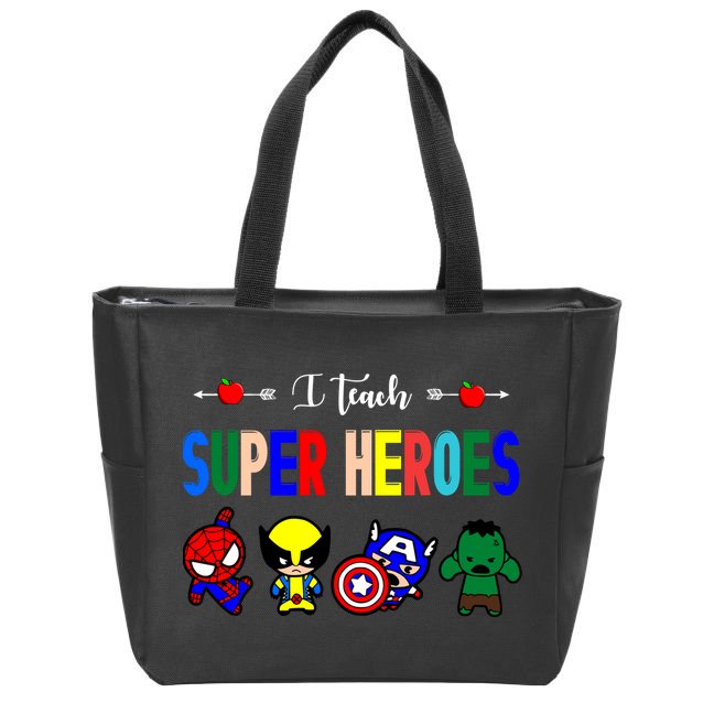 I Teacher Super Heroes Cute Superhero Characters Zip Tote Bag