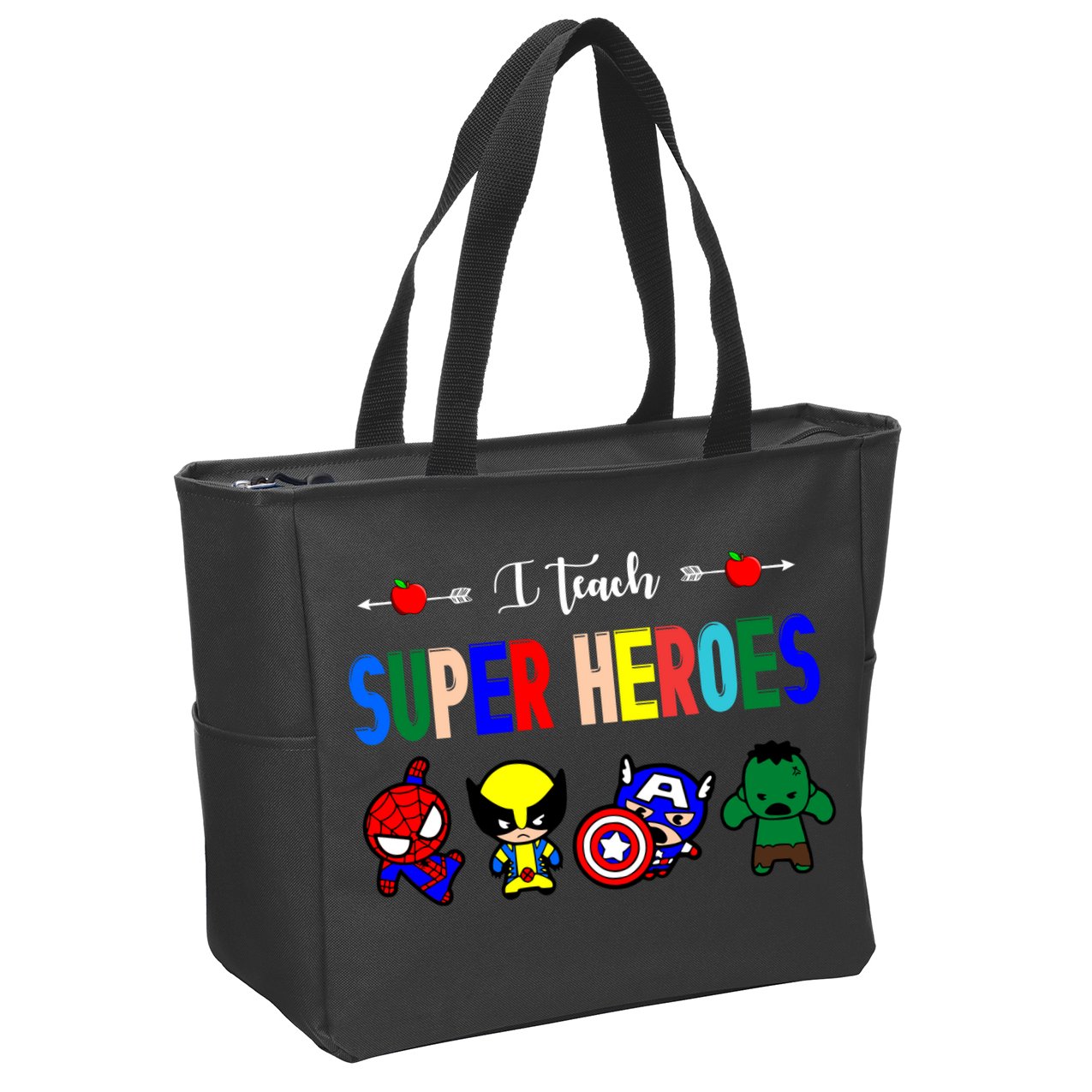 I Teacher Super Heroes Cute Superhero Characters Zip Tote Bag