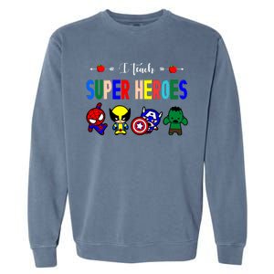 I Teacher Super Heroes Cute Superhero Characters Garment-Dyed Sweatshirt