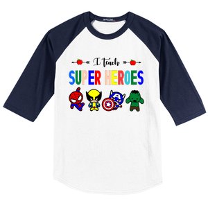 I Teacher Super Heroes Cute Superhero Characters Baseball Sleeve Shirt