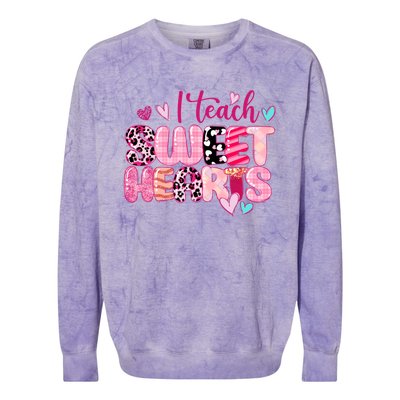 I Teach Sweethearts Teacher Valentine's Day Teacherlife Gift Colorblast Crewneck Sweatshirt