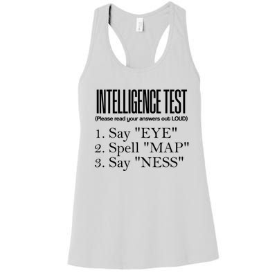 Intelligence Test Say Eye M A P Ness Funny Dad Joke Gifts Women's Racerback Tank