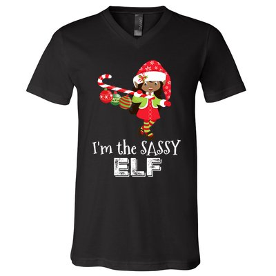 Im The Sassy Elf African American Christmas V-Neck T-Shirt