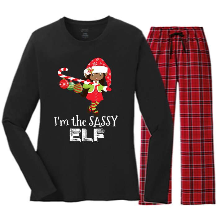 Im The Sassy Elf African American Christmas Women's Long Sleeve Flannel Pajama Set 