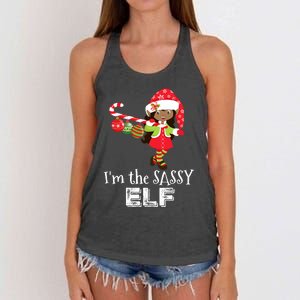 Im The Sassy Elf African American Christmas Women's Knotted Racerback Tank