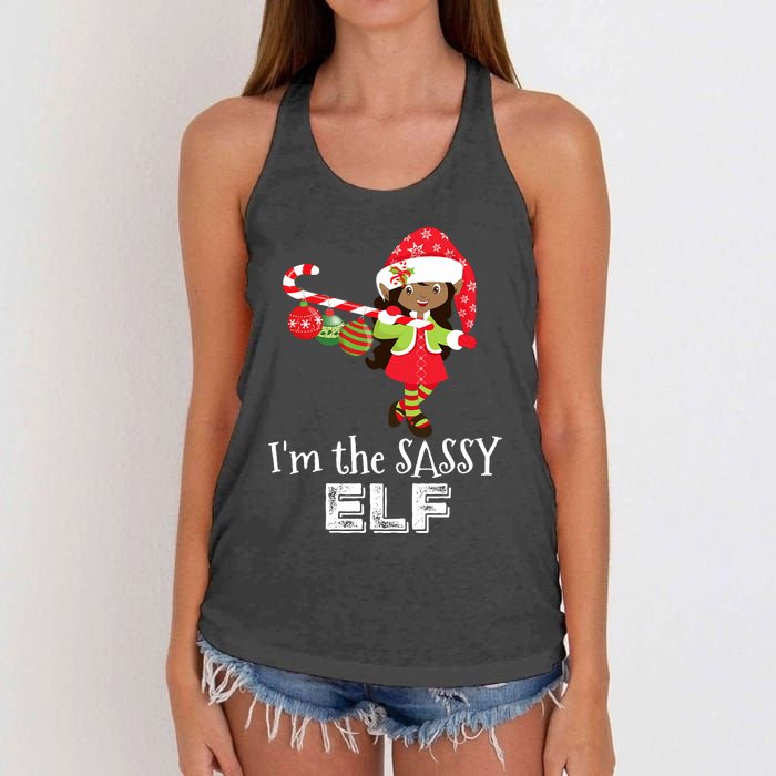 Im The Sassy Elf African American Christmas Women's Knotted Racerback Tank