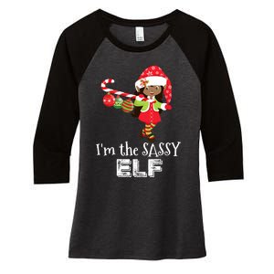 Im The Sassy Elf African American Christmas Women's Tri-Blend 3/4-Sleeve Raglan Shirt