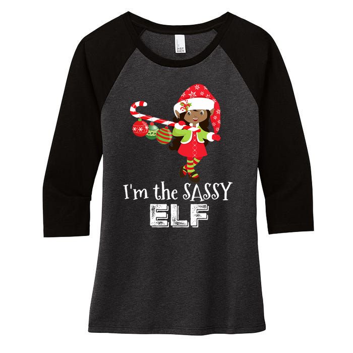 Im The Sassy Elf African American Christmas Women's Tri-Blend 3/4-Sleeve Raglan Shirt