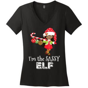 Im The Sassy Elf African American Christmas Women's V-Neck T-Shirt