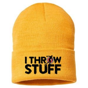 I Throw Stuff Shot Put Athlete Throwing Discus Track Field Sustainable Knit Beanie