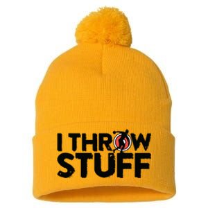 I Throw Stuff Shot Put Athlete Throwing Discus Track Field Pom Pom 12in Knit Beanie