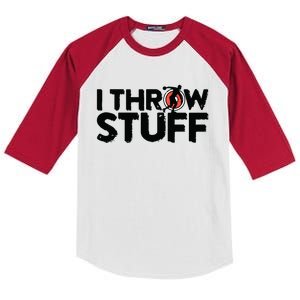 I Throw Stuff Shot Put Athlete Throwing Discus Track Field Kids Colorblock Raglan Jersey