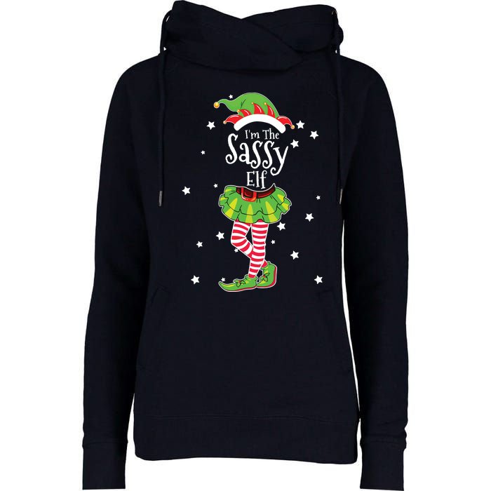 Im The Sassy Elf Matching Christmas Costume Womens Funnel Neck Pullover Hood