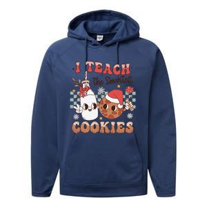 I Teach Smartest Cookies Teacher Christmas Milk And Cookies Performance Fleece Hoodie