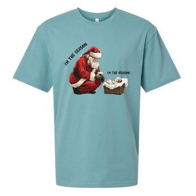 IM The Season Santa Im The Reason Christmas Santa Jesus Sueded Cloud Jersey T-Shirt